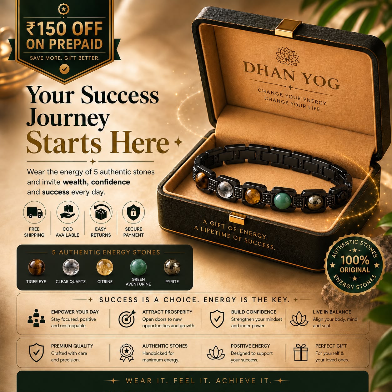 Rinmukteshwar Siddhi Metal Dhan Yog™ Bracelet (Matte Black)